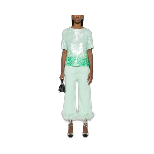 Feather-Trim Stretch-Cotton Jeans