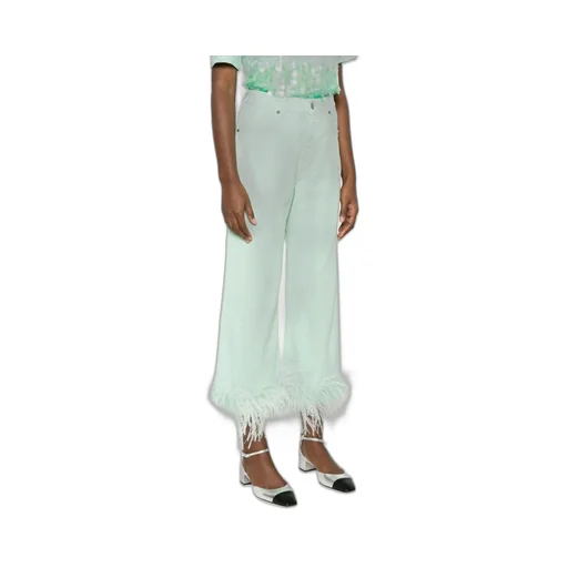 Feather-Trim Stretch-Cotton Jeans