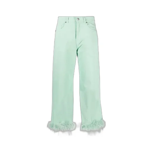 Feather-Trim Stretch-Cotton Jeans