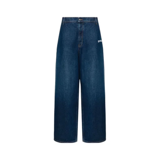 Logo Embroidered Wide Leg Jeans