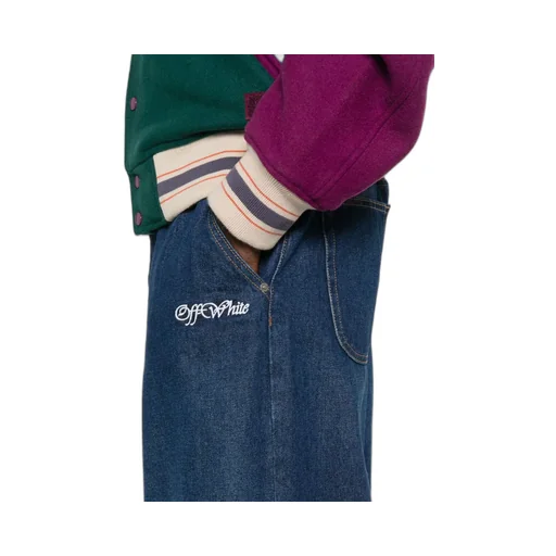 Logo Embroidered Wide Leg Jeans