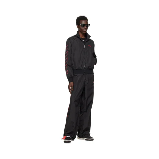 Diag-Stripe Embroidered Straight Leg Pants