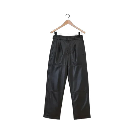 Pleat Detailed Belted Straight Leg Pants