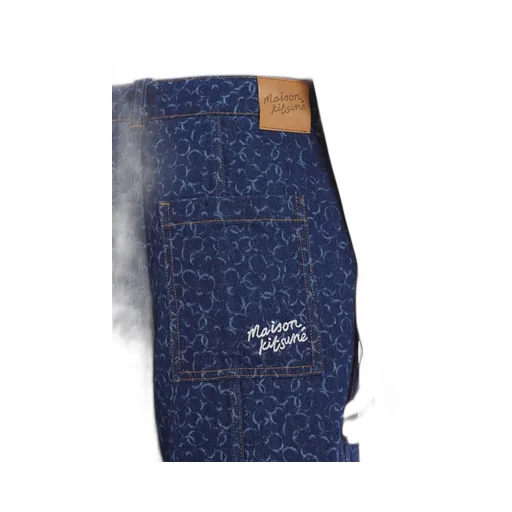 Abstract Daisy-Printed Knee-Length Denim Shorts