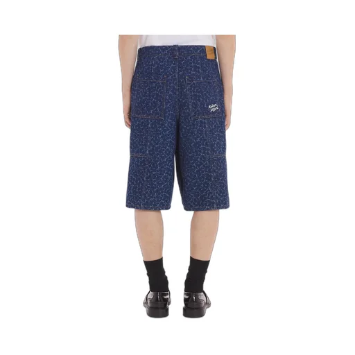 Abstract Daisy-Printed Knee-Length Denim Shorts