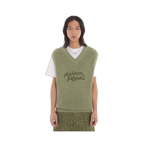 Logo Embroidered V-Neck Knitted Top
