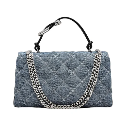 Quilted Denim Dual Convertible Shoulder Bag