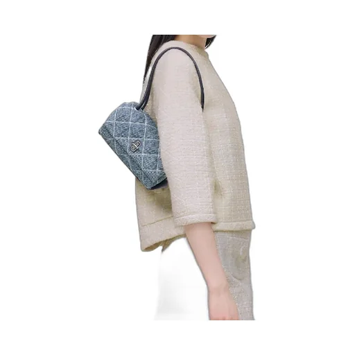 The Quilted Denim Mini Dual Quilted Shoulder Bag