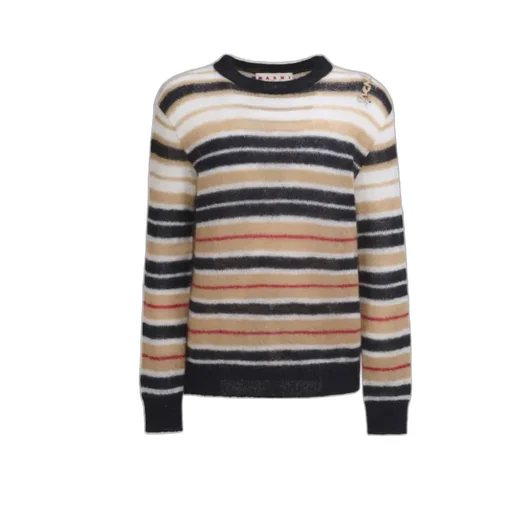 Logo Embroidered Striped Brushed Jumper