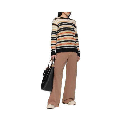 Logo Embroidered Striped Brushed Jumper