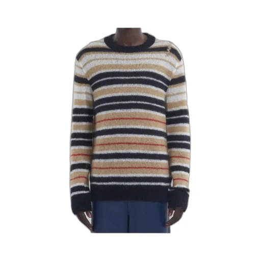 Logo Embroidered Striped Brushed Jumper