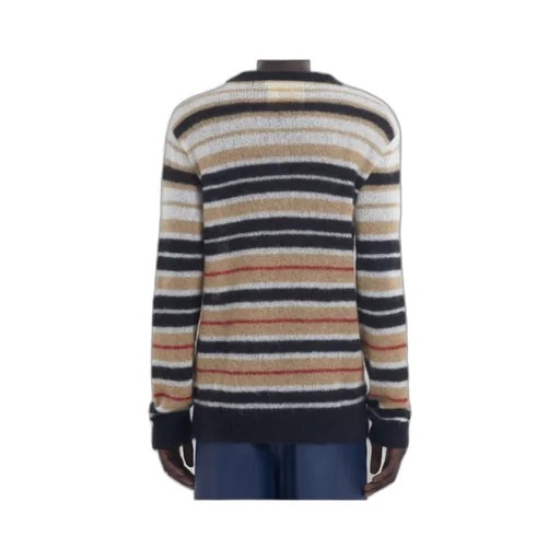 Logo Embroidered Striped Brushed Jumper