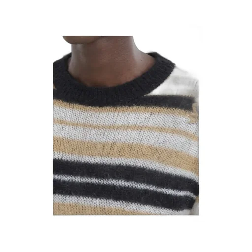Logo Embroidered Striped Brushed Jumper