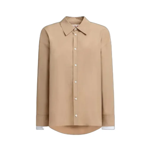 Long-Sleeved Curved Hem Shirt