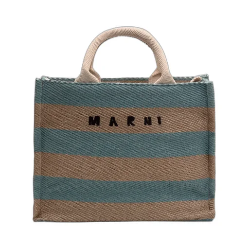 Logo Printed Striped Tote Bag
