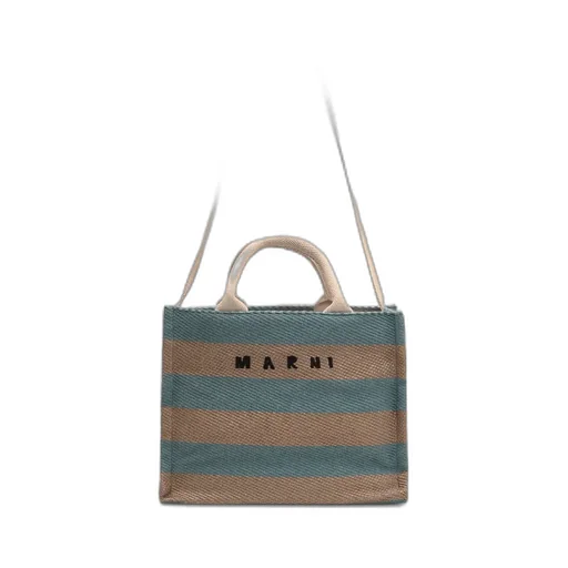Logo Printed Striped Tote Bag