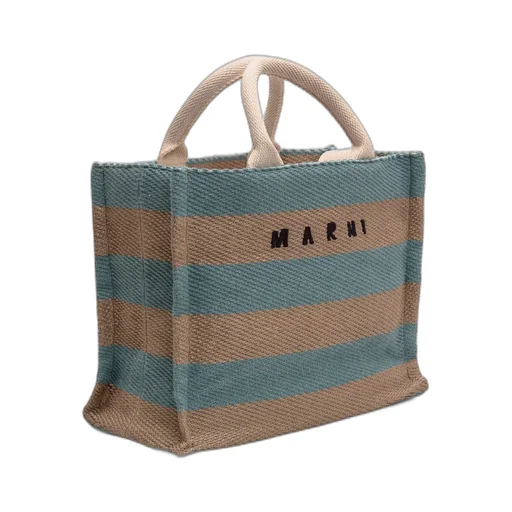 Logo Printed Striped Tote Bag