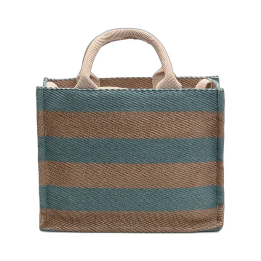 Logo Printed Striped Tote Bag