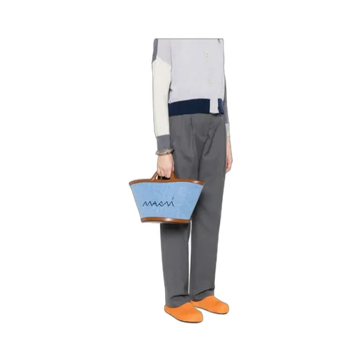 Logo Embroidered Denim Tote Bag
