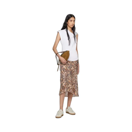 Animal-Print High-Low Midi Skirt