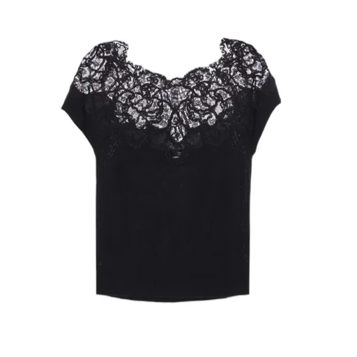 Lace-Insert Knit Top