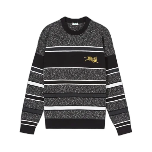 Tiger Embroidered Striped Pullover
