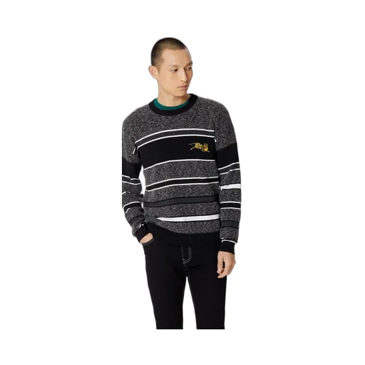Tiger Embroidered Striped Pullover