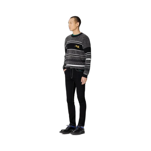 Tiger Embroidered Striped Pullover