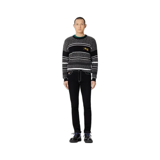 Tiger Embroidered Striped Pullover