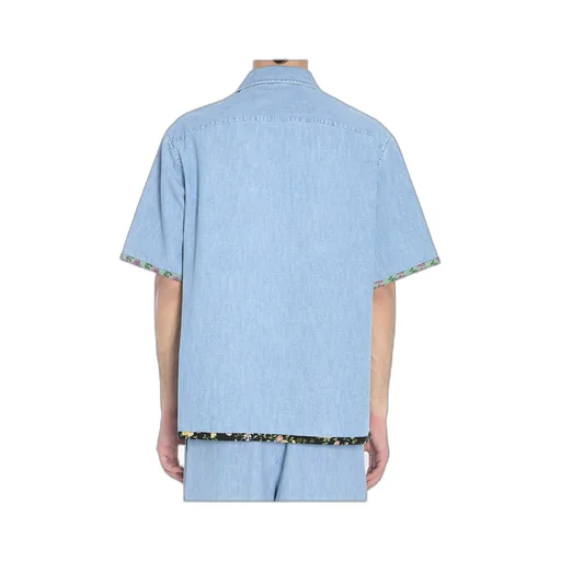 Floral Trim Button-Up Denim Shirt