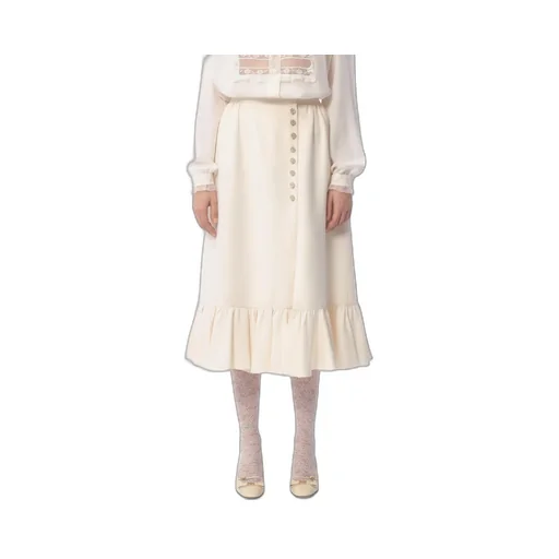 Crepe Couture Ruffled Hem Midi Skirt