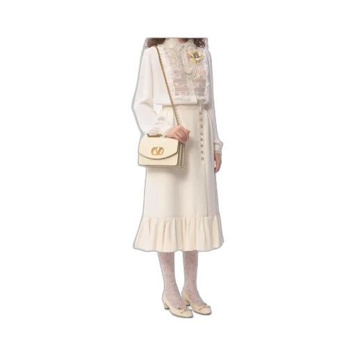 Crepe Couture Ruffled Hem Midi Skirt