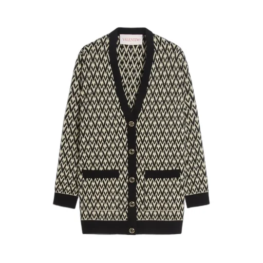 Monogram V-Neck Button-Up Cardigan