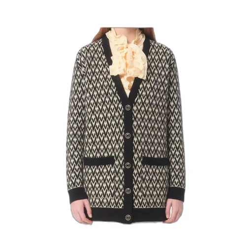Monogram V-Neck Button-Up Cardigan