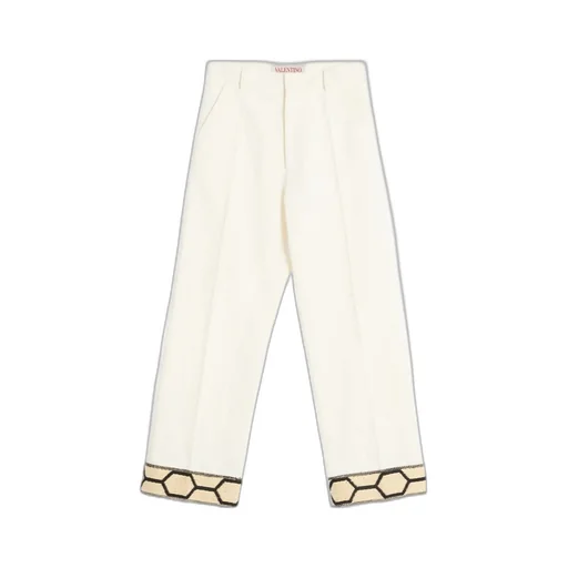 Embroidered Hem Wide Leg Pants