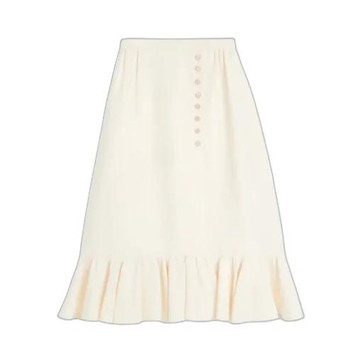 Crepe Couture Ruffled Hem Midi Skirt