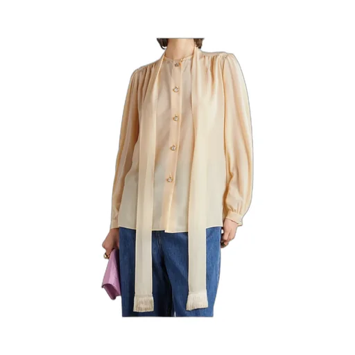 Fringed Pussy-Bow Chiffon Shirt