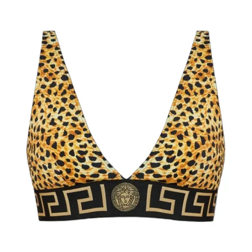 Greek-Key Leopard-Print Bikini Top