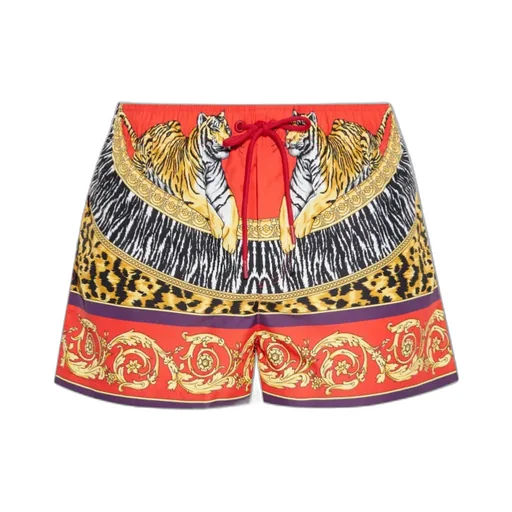 Tiger-Print Drawstring Swim Shorts