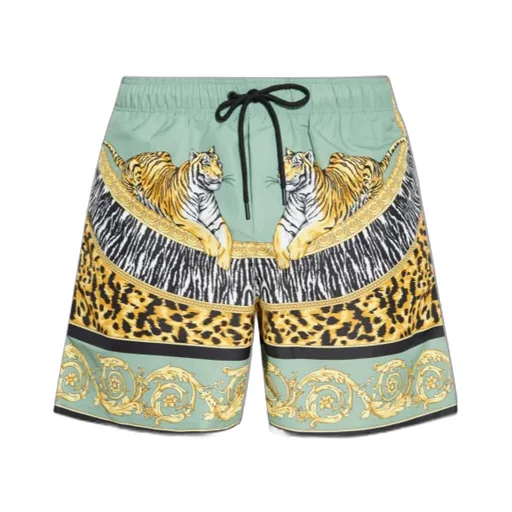 Tiger-Print Drawstring Swim Shorts