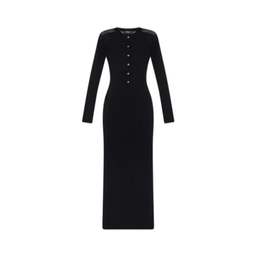 Lace-Insert Button-Front Midi Dress