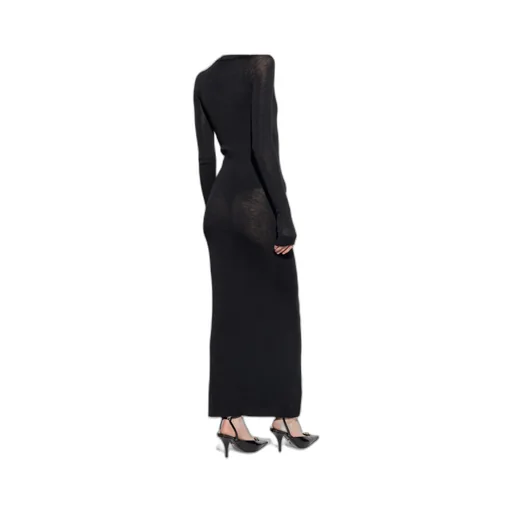 Lace-Insert Button-Front Midi Dress
