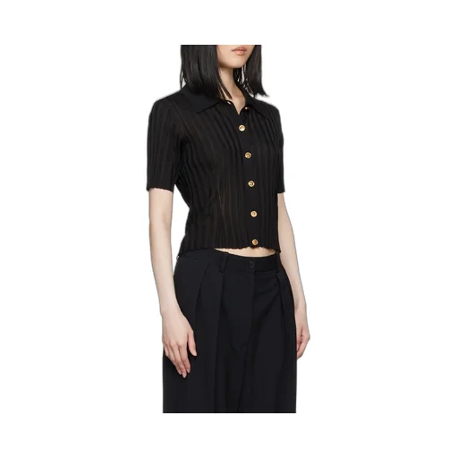Short-Sleeved Button-Up Knitted Shirt