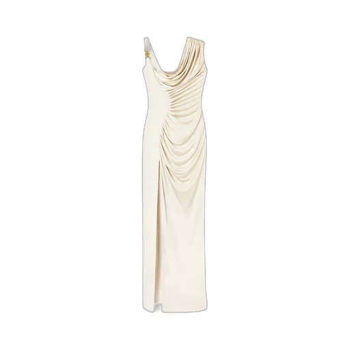 Medusa Head Logo Plaque Side-Slit Maxi Dress