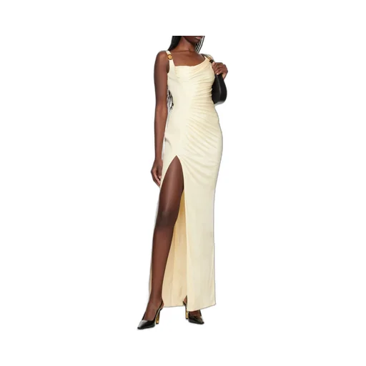 Medusa Head Logo Plaque Side-Slit Maxi Dress