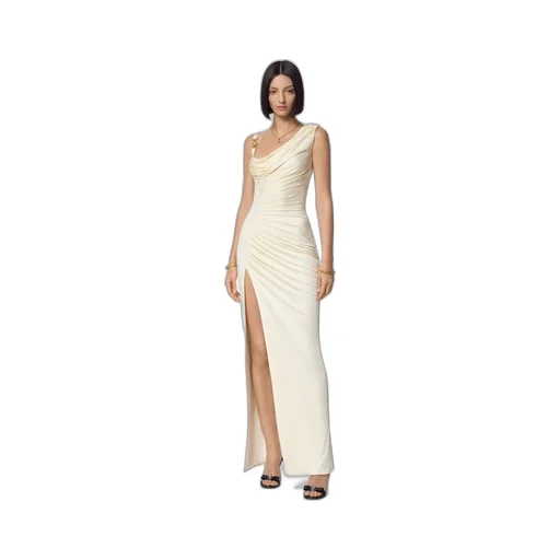 Medusa Head Logo Plaque Side-Slit Maxi Dress