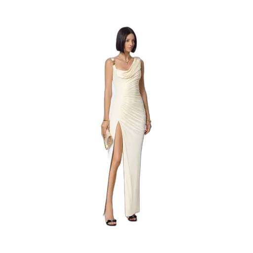 Medusa Head Logo Plaque Side-Slit Maxi Dress