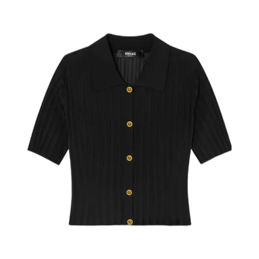 Short-Sleeved Button-Up Knitted Shirt