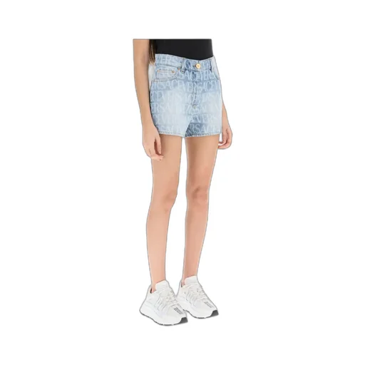 Allover Logo Printed Denim Shorts