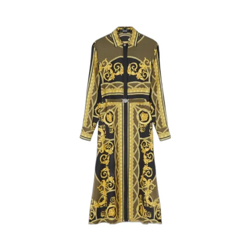Barocco-Print Long-Sleeved Midi Dress